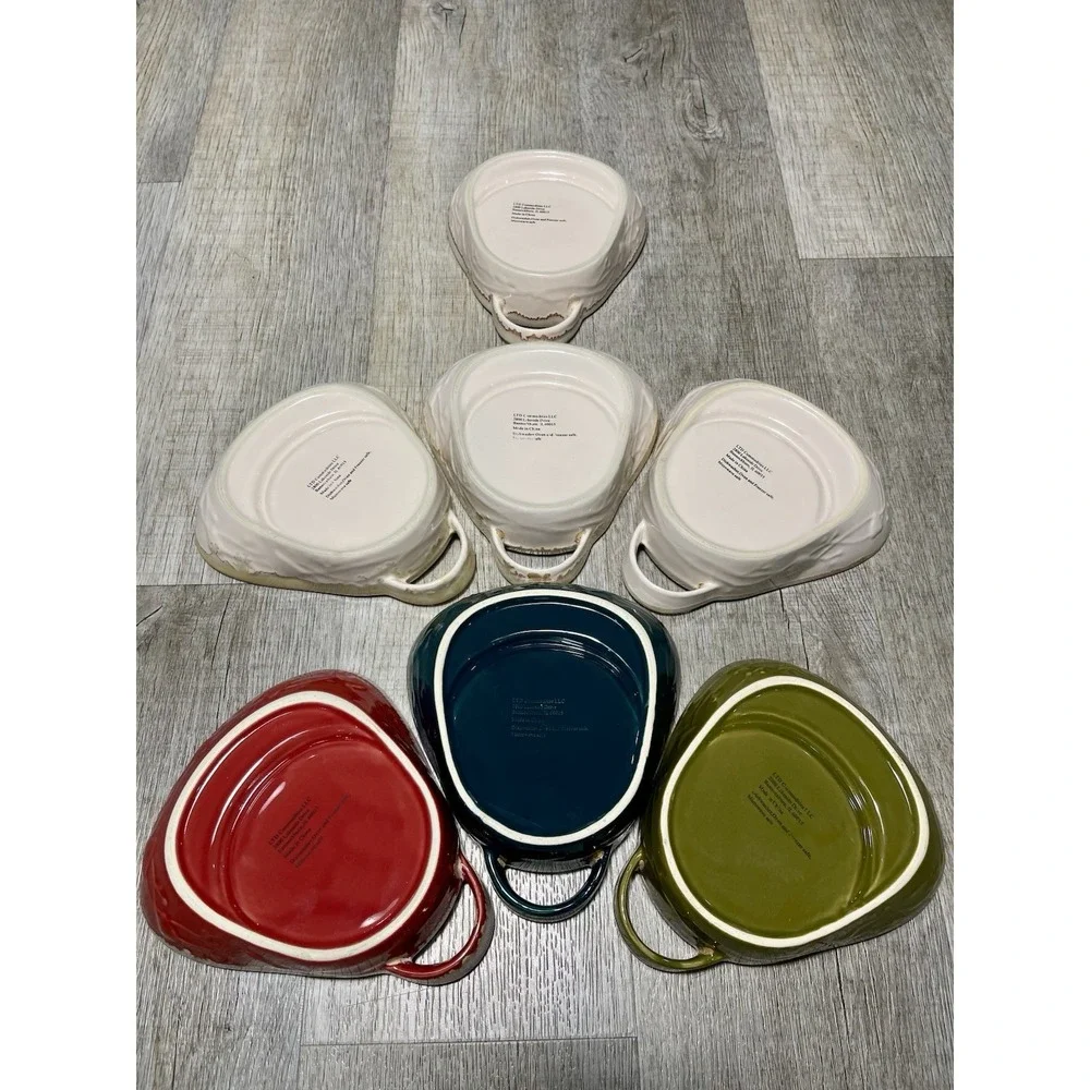 Set Of 7 Rustic Southwest Farmhouse Stoneware Chip & Dip Drip Glazed Ceramic
